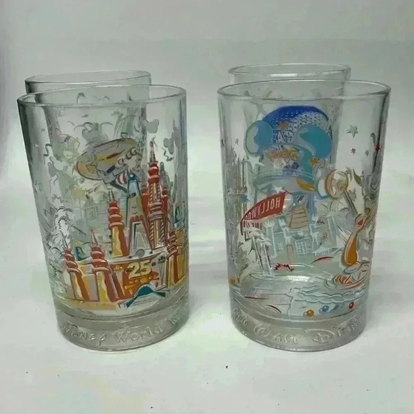 Set of 4 Disney 25 year glasses, drinking beauty and the beast - Picture 1 of 6